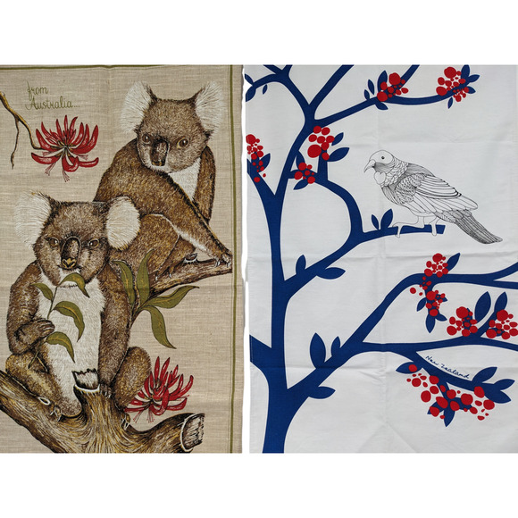 SALE 3 New Zealand Australian TEA TOWELS Koala DEREK "Tui Haven" Honeyeater Bird - Picture 1 of 12